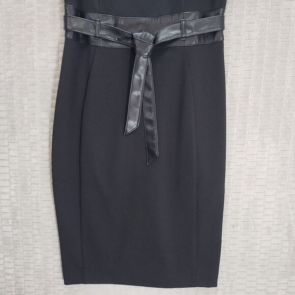 NWOT! Calvin Klein Black Solid Faux-Leather Tie-Waist Sheath Dress-Sz 8 - Picture 6 of 14